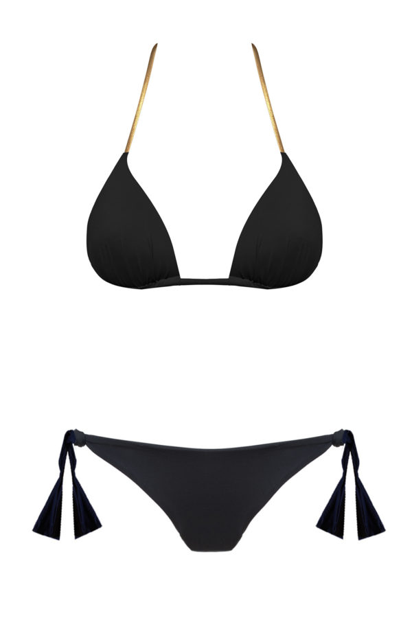 Maillot de bain femme 1 pièce noir triangle tressé dans le dos or tendance  et élégant - Beliza Swimwear